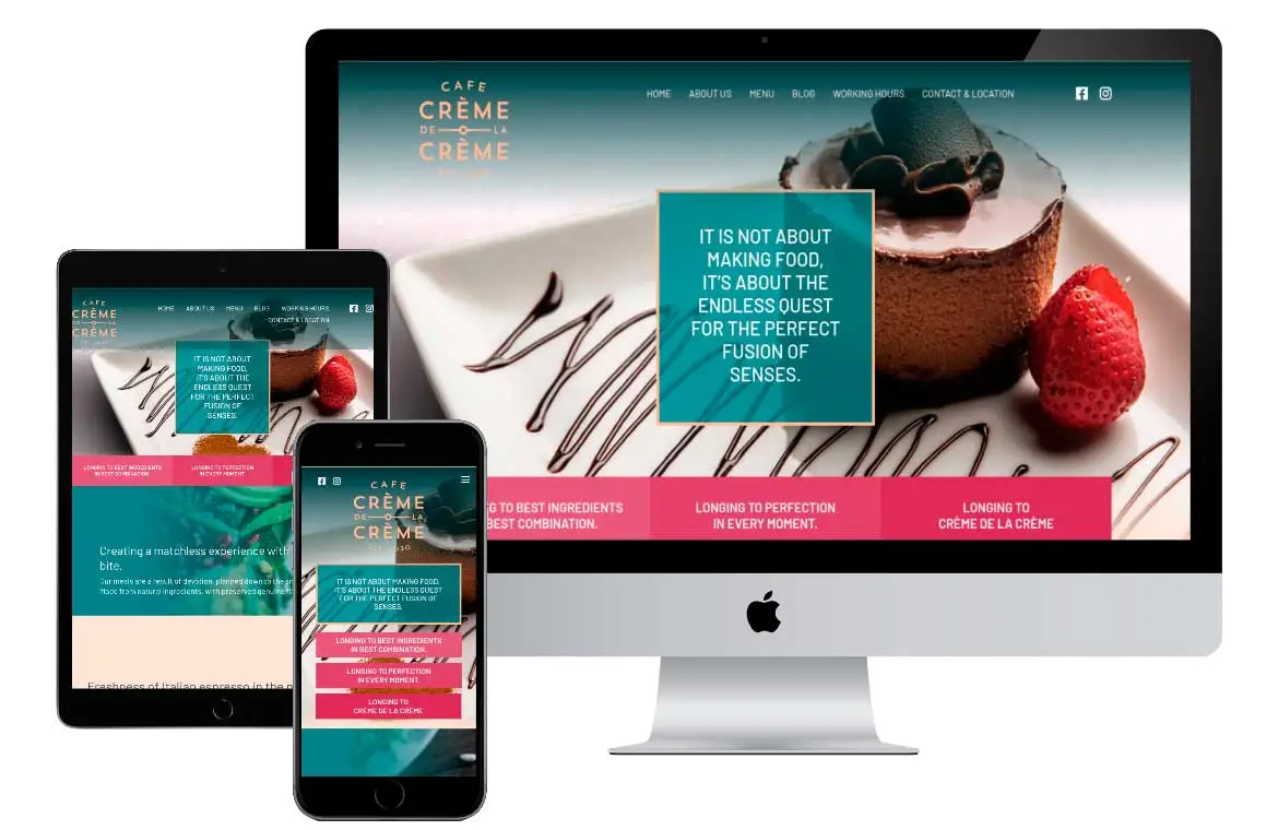 Restaurant website design desktop mobile and tablet version