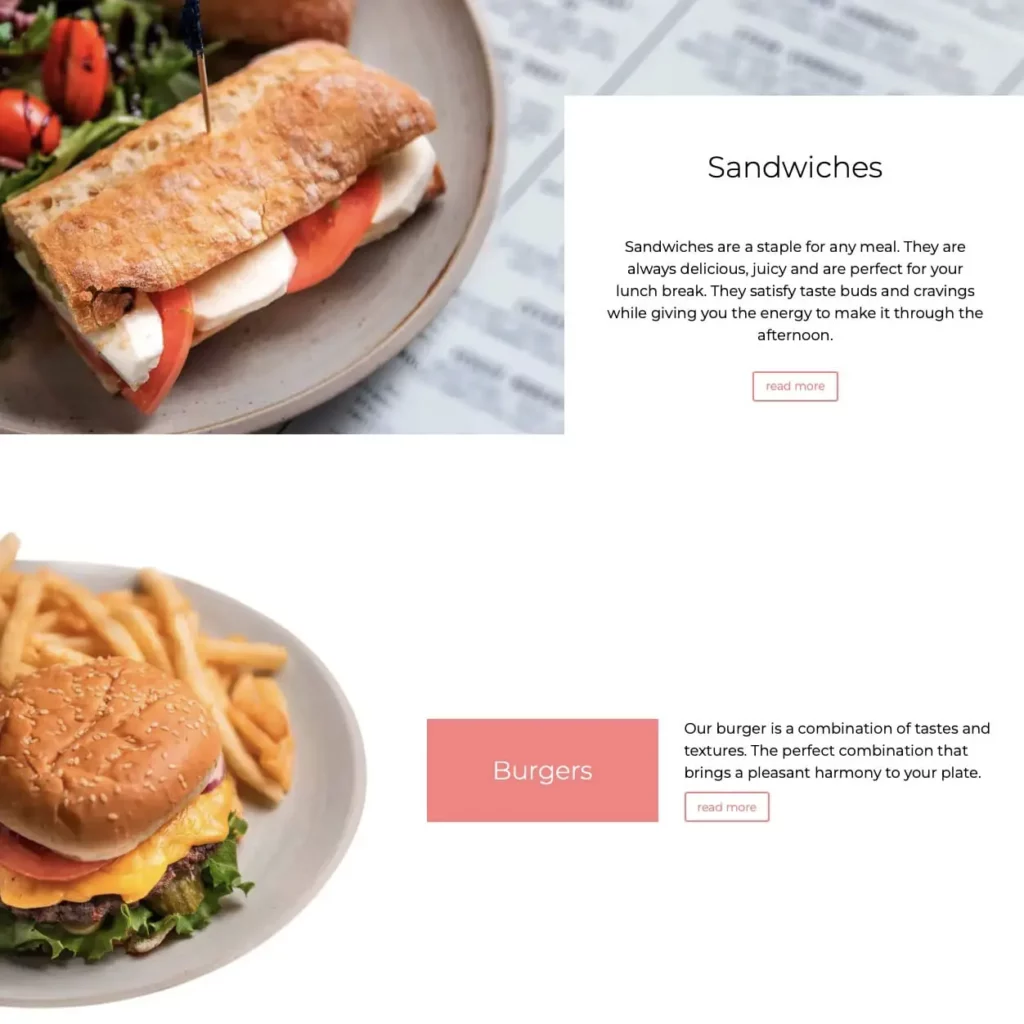 Cafe - restaurant website design, development and SEO showcase